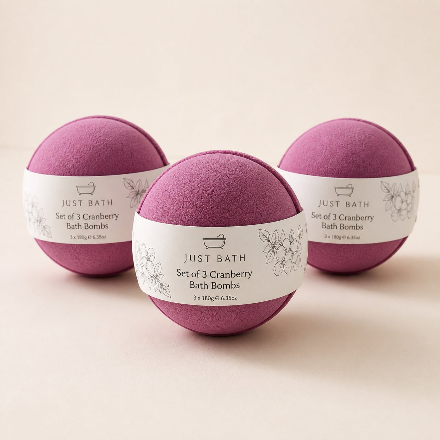 Jumbo Bath Bombs, Cranberry, Set of 3