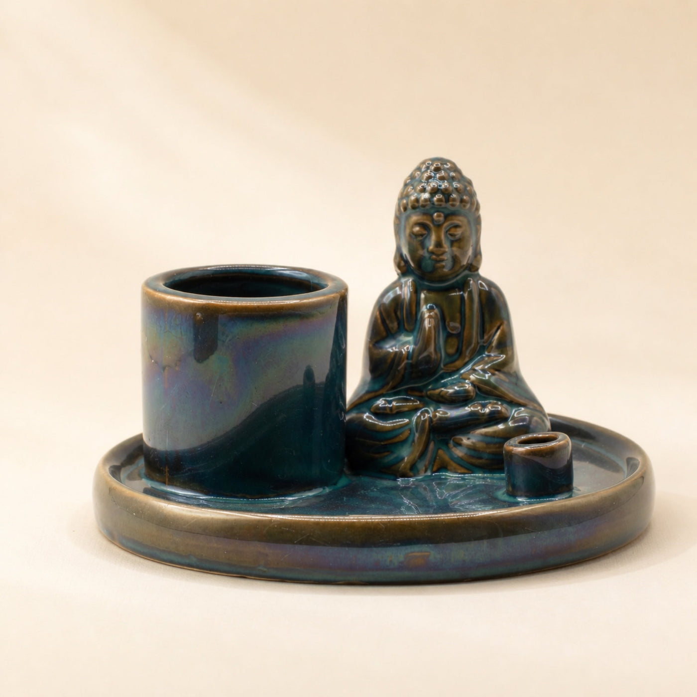 Buddha Incense Plate, Blue Ceramic