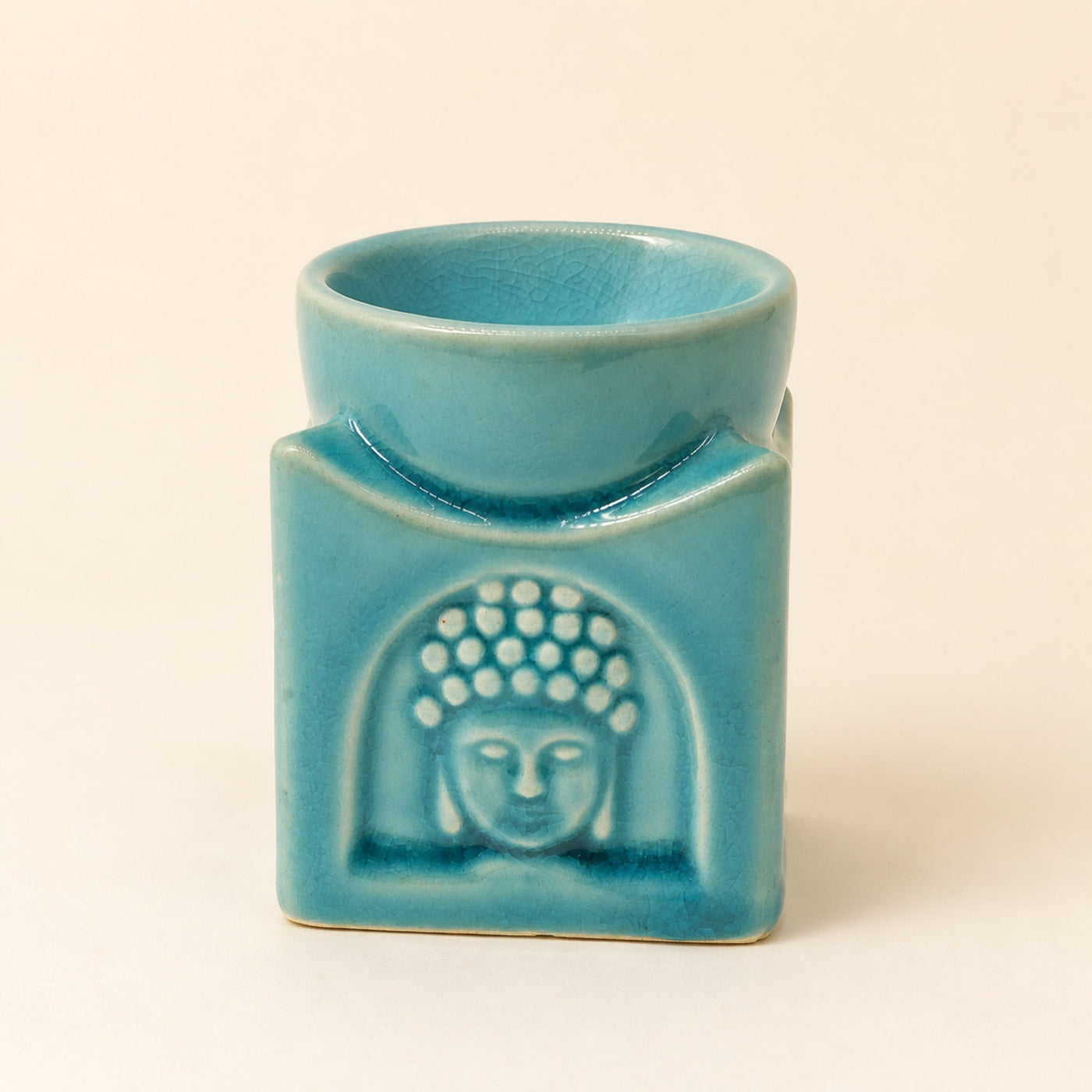 Square Buddha Oil Burner, Soft Turquoise