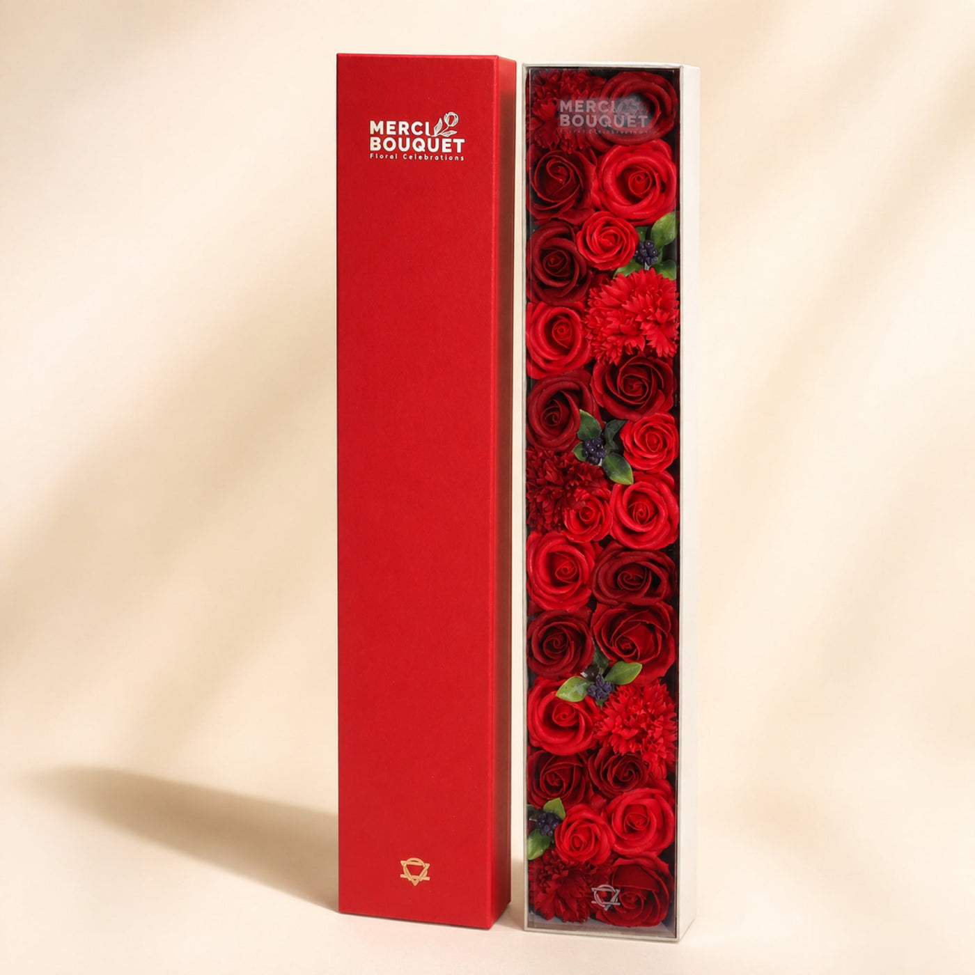 Extra Long Soap Flower Box, Classic Red Roses