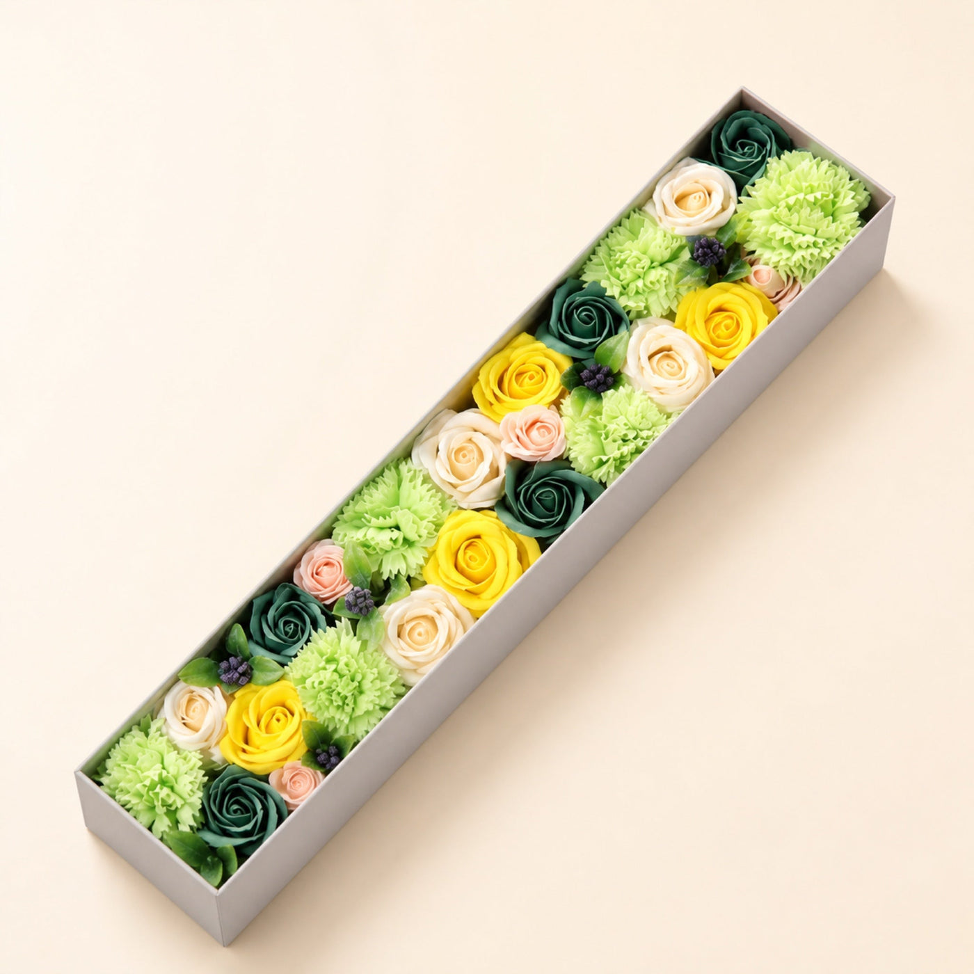 Extra Long Soap Flower Box, Yellow & Green