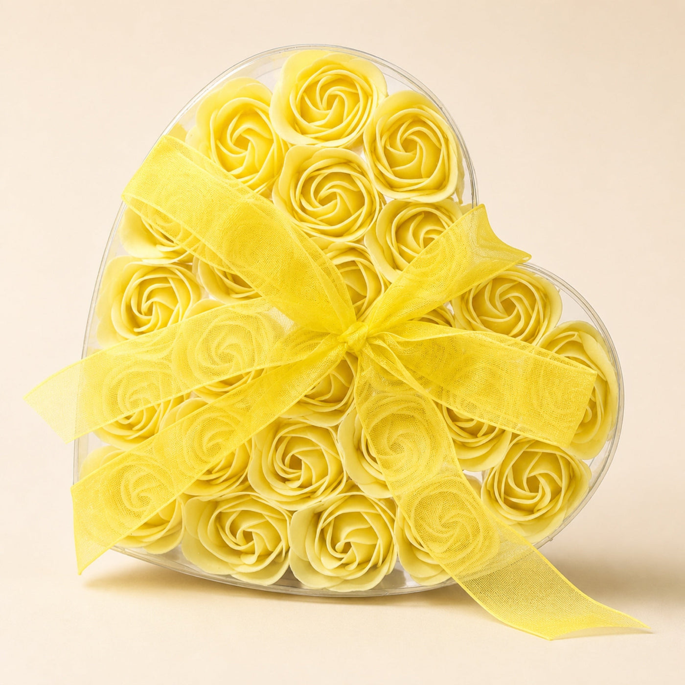 Soap Flower Heart Box, Yellow Roses, Set of 24