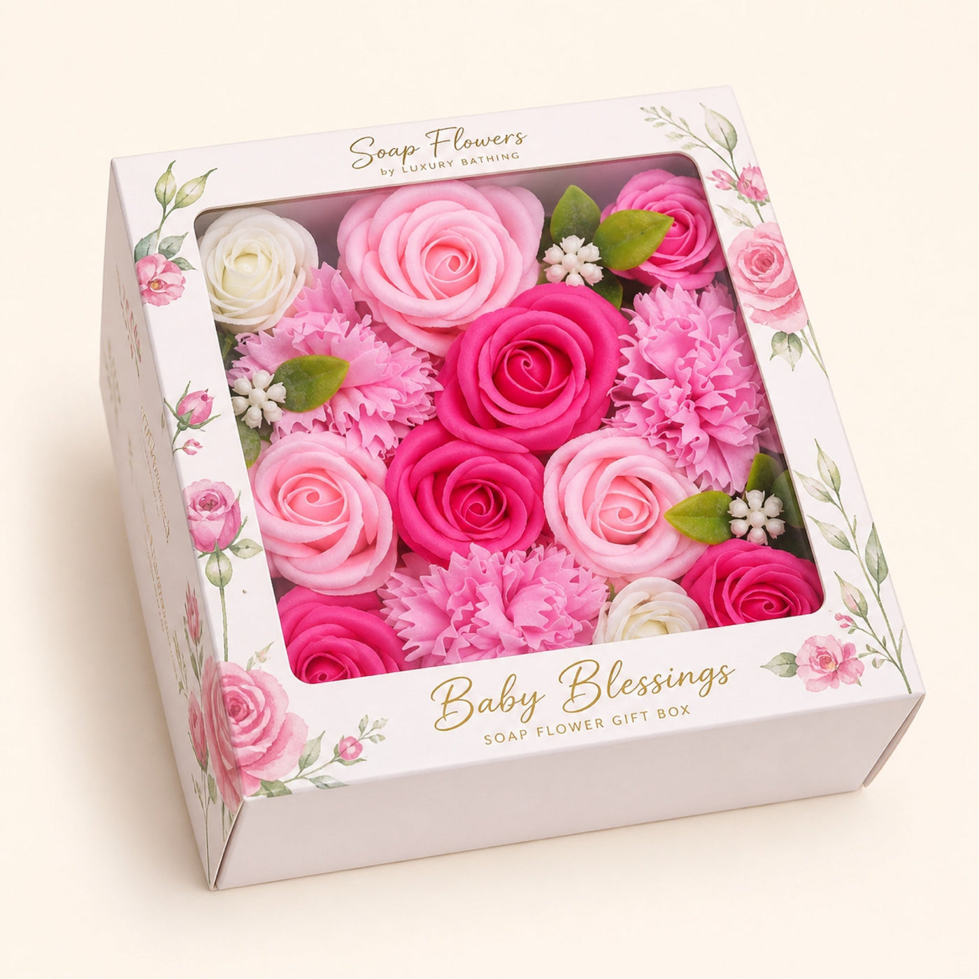 Square Soap Flower Box, Baby Pinks