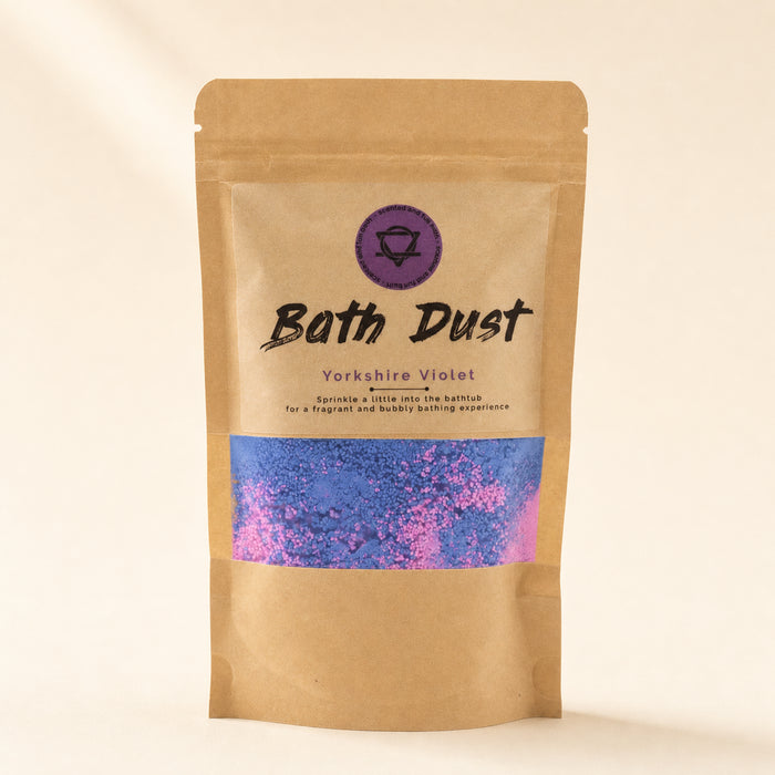 Yorkshire Violet bath dust in a 190g pack
