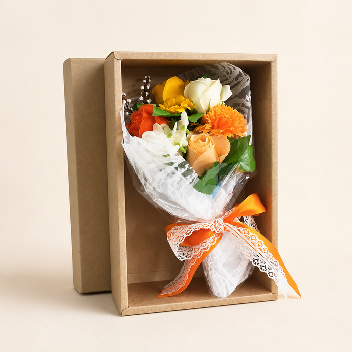 Boxed Soap Flower Bouquet, orange