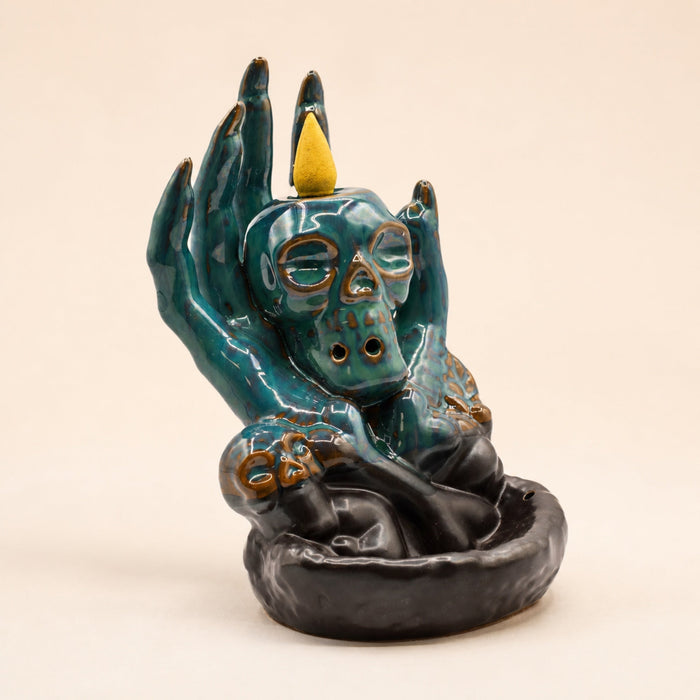 Backflow Incense Burner, Skull in Hand