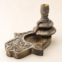 Medium Mango Wood Backflow Burner, Hamsa