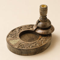 Medium Mango Wood Backflow Burner, Brass Buddha