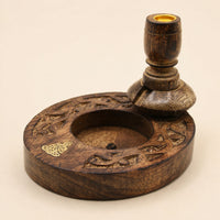 Small Mango Wood Backflow Burner, Brass Buddha