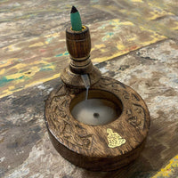 Small Mango Wood Backflow Burner, Brass Buddha — view 3 of 8