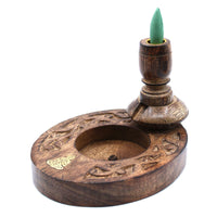 Small Mango Wood Backflow Burner, Brass Buddha — view 4 of 8