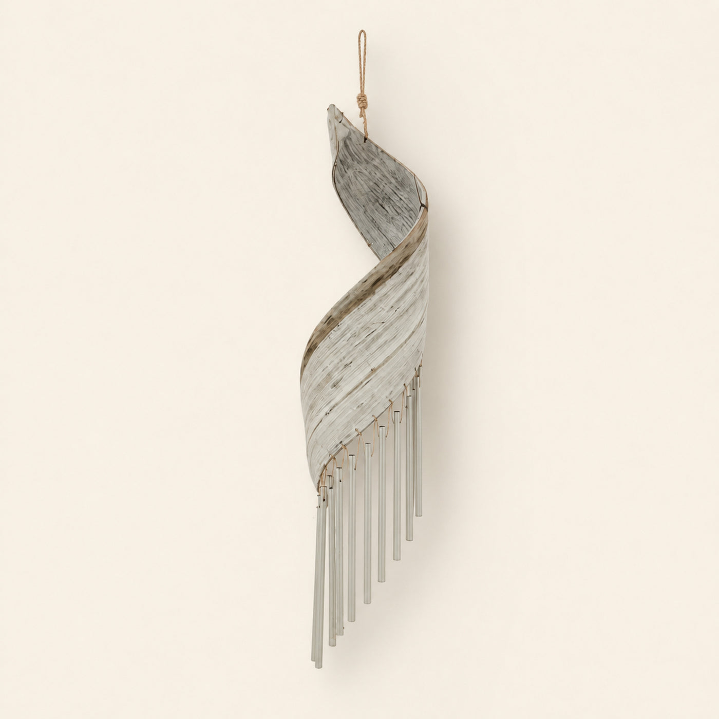 Coconut Leaf Wind Chime, whitewash