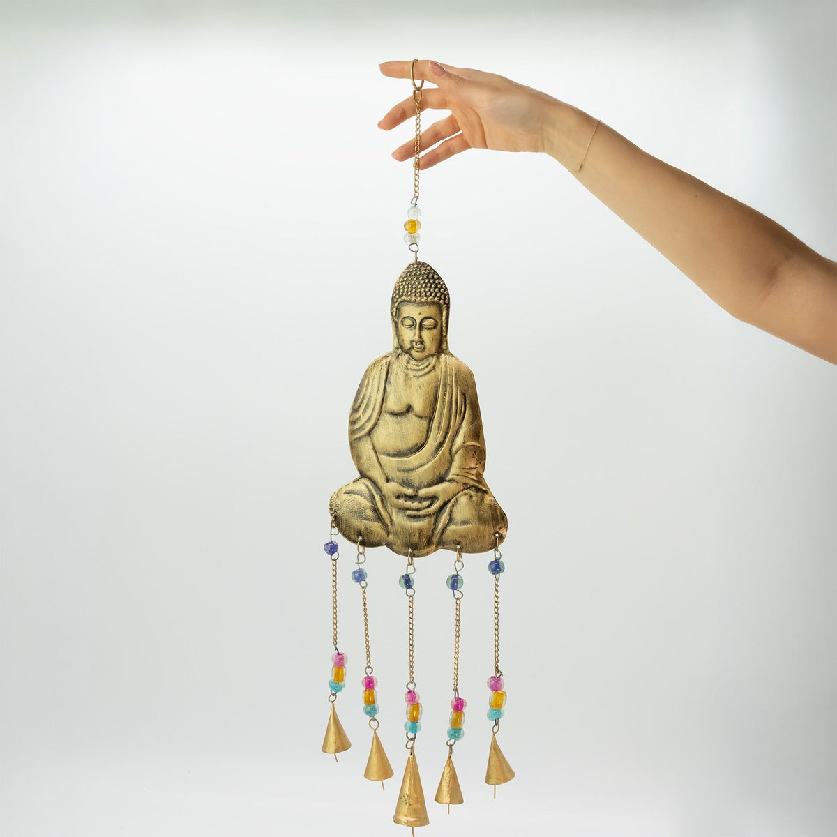 Buddha Brass Chimes, five bells — view 2 of 8