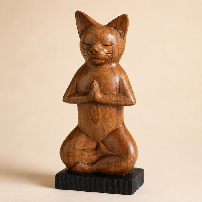 Hand-Carved Yoga Cat, Lotus