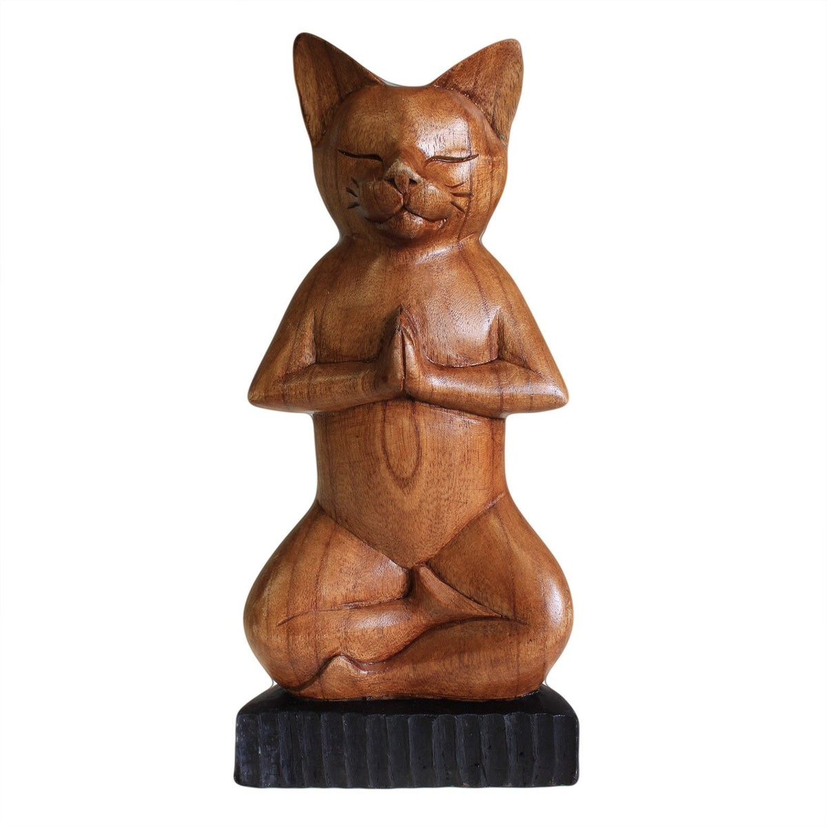 Hand-Carved Yoga Cat, Lotus — view 2 of 3