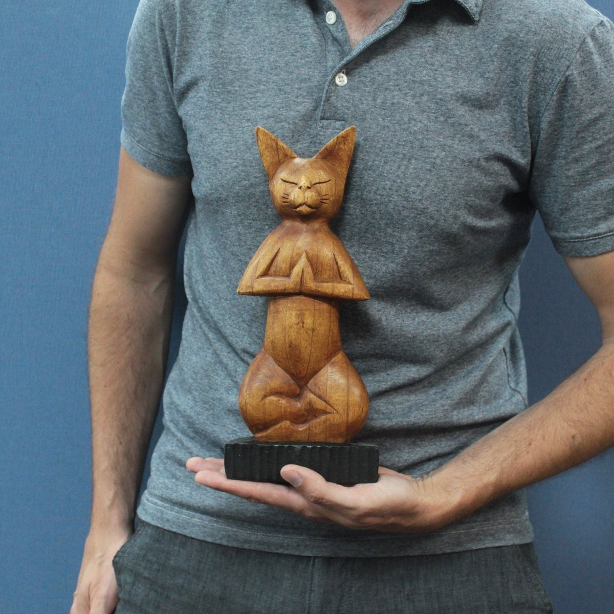 Hand-Carved Yoga Cat, Lotus — view 3 of 3