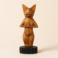 Hand-Carved Yoga Cat, Standing