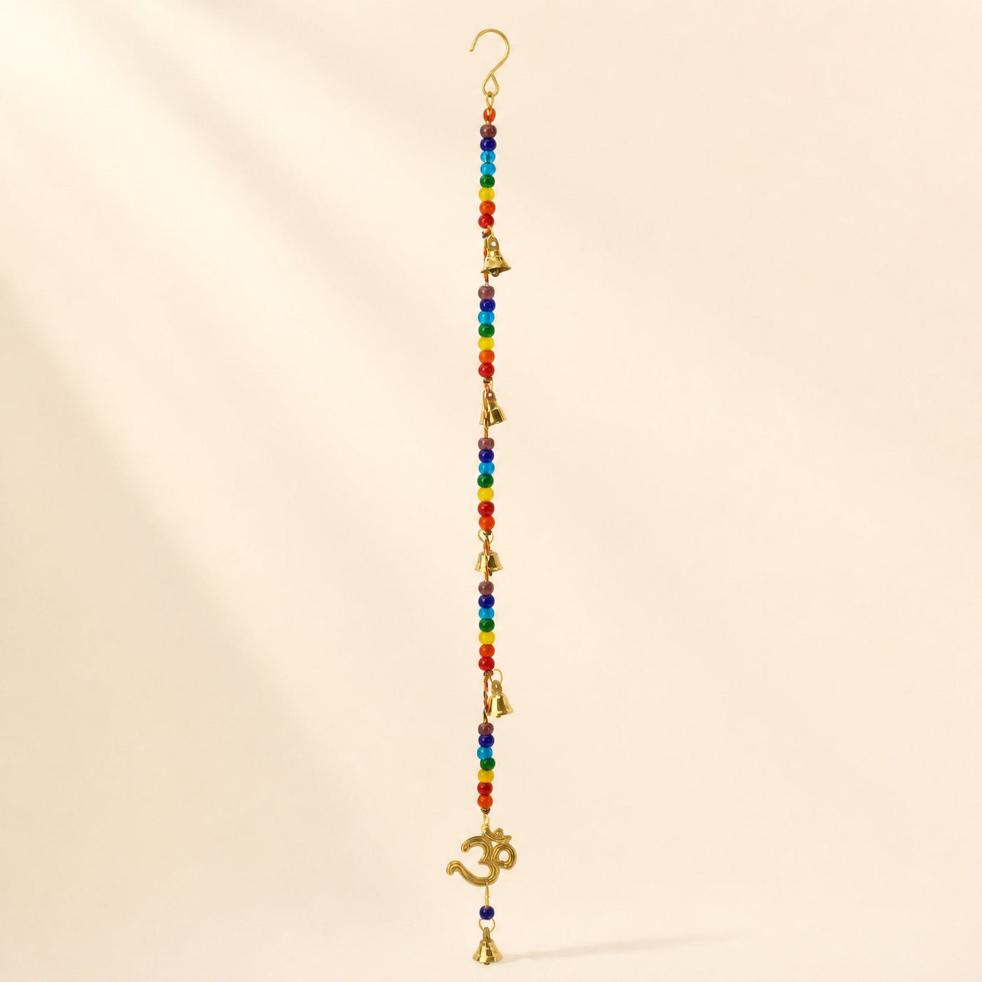 Brass Om Chime with Chakra Beads, 53cm