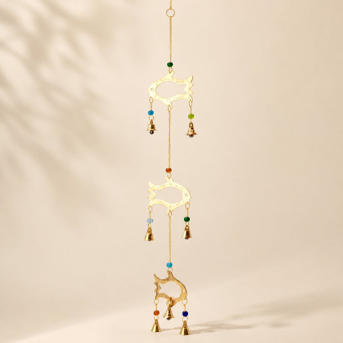 Brass Fish Drop Chime, 7 Bells, 54cm