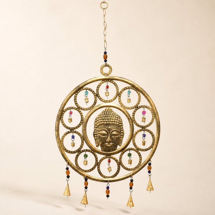 Brass Bell Chimes, Large Buddha Face, 15 Bells