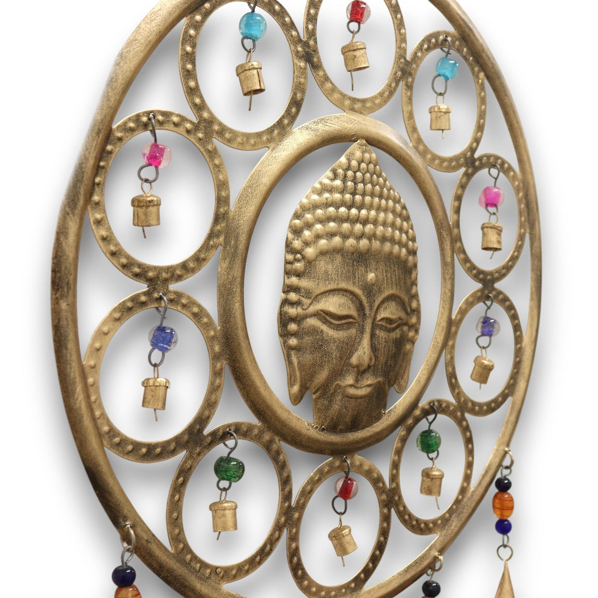 Brass Bell Chimes, Large Buddha Face, 15 Bells — view 4 of 5