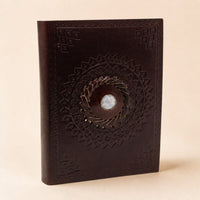 Leather Notebook with a Moonstone, 7×5in