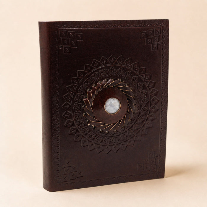 Leather Notebook with a Moonstone, 7×5in