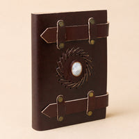 Leather Notebook with a Moonstone and Belts, 6×4in