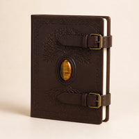 Leather Notebook with Tiger's Eye and Belts, 6×4in