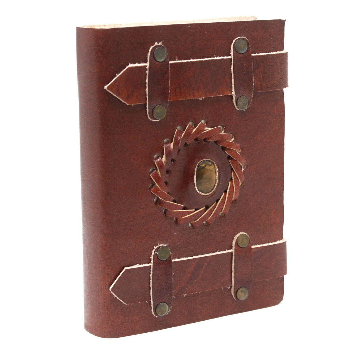 Leather Notebook with Tiger's Eye and Belts, 6×4in — view 3 of 4