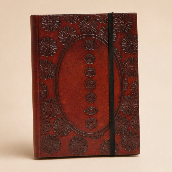 Vegetable-Tanned Leather Journal, Chakra Mandala, Small