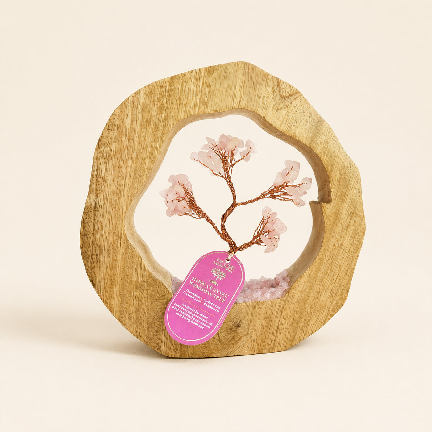 Rose Quartz Tree Garden, mango wood ring