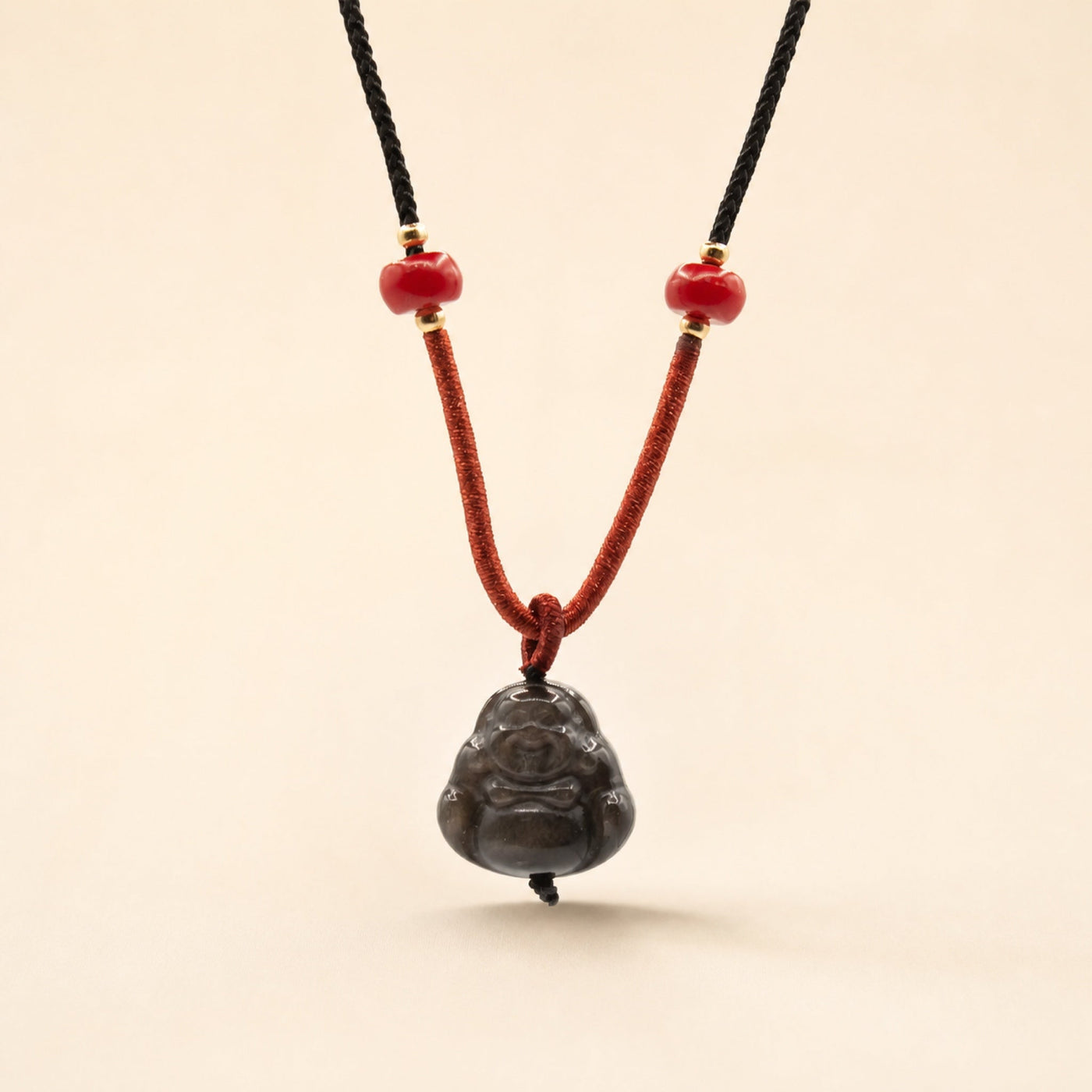 Obsidian Buddha Pendant on a Cord