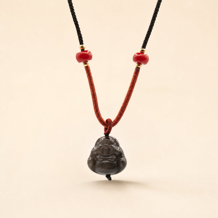 Obsidian Buddha Pendant on a Cord