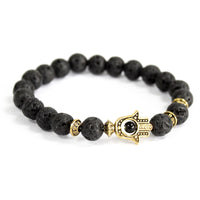 Lava Stone Bracelet, Gold Hamsa — view 2 of 4