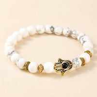 White Stone Bracelet, Gold Hamsa