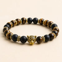 Tiger's Eye Bracelet, Gold Tiger Charm
