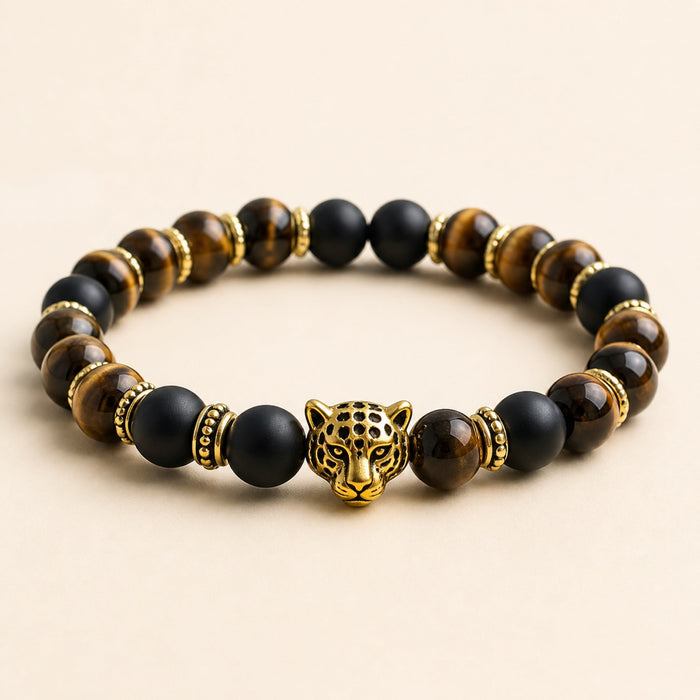 Tiger's Eye Bracelet, Gold Tiger Charm