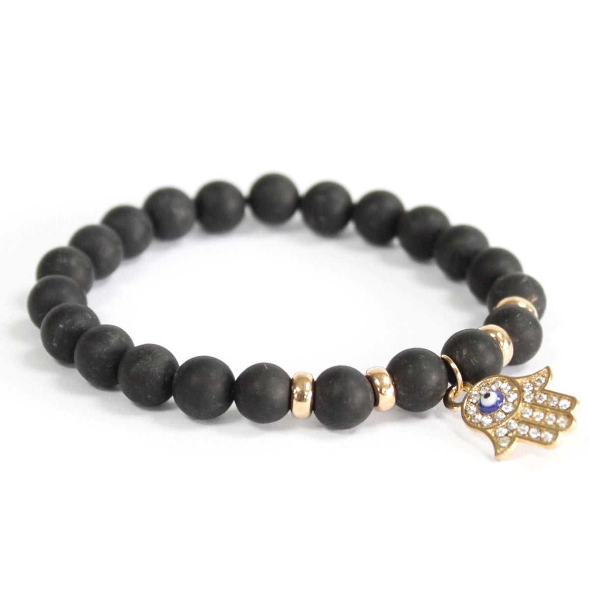 Black Agate Bracelet, Hamsa Charm — view 2 of 4
