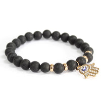Black Agate Bracelet, Hamsa Charm — view 2 of 4