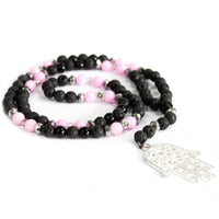 Hamsa Necklace, Pink & Black Beads, 48cm — view 2 of 4