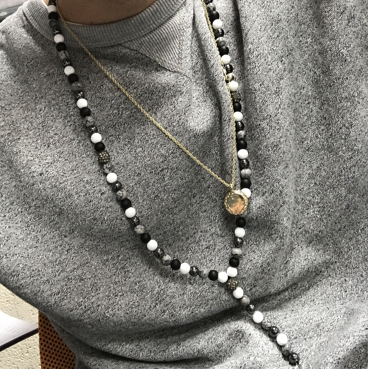 Hamsa Necklace, Pink & Black Beads, 48cm — view 3 of 4