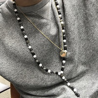 Hamsa Necklace, Pink & Black Beads, 48cm — view 3 of 4