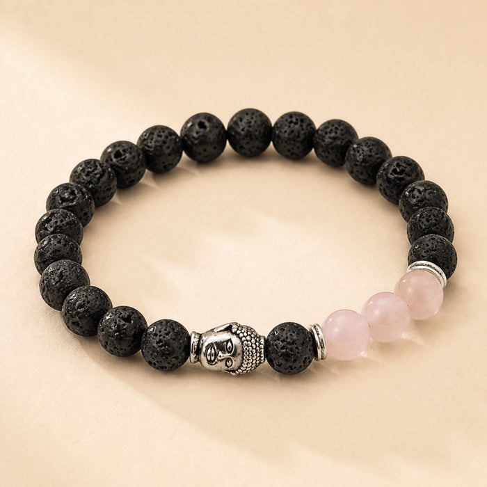 Lava Stone Bracelet, Buddha & Rose Quartz