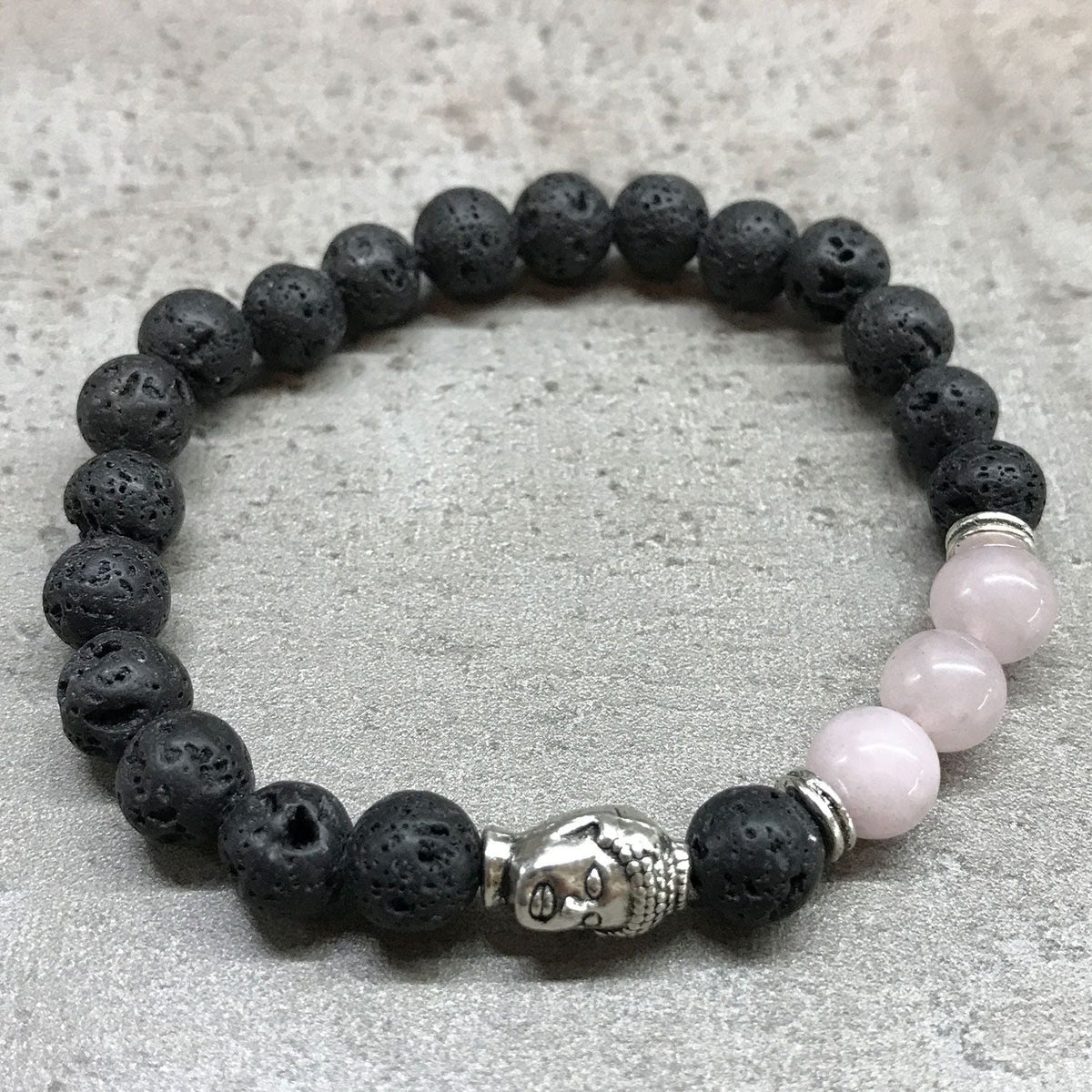 Lava Stone Bracelet, Buddha & Rose Quartz — view 3 of 5