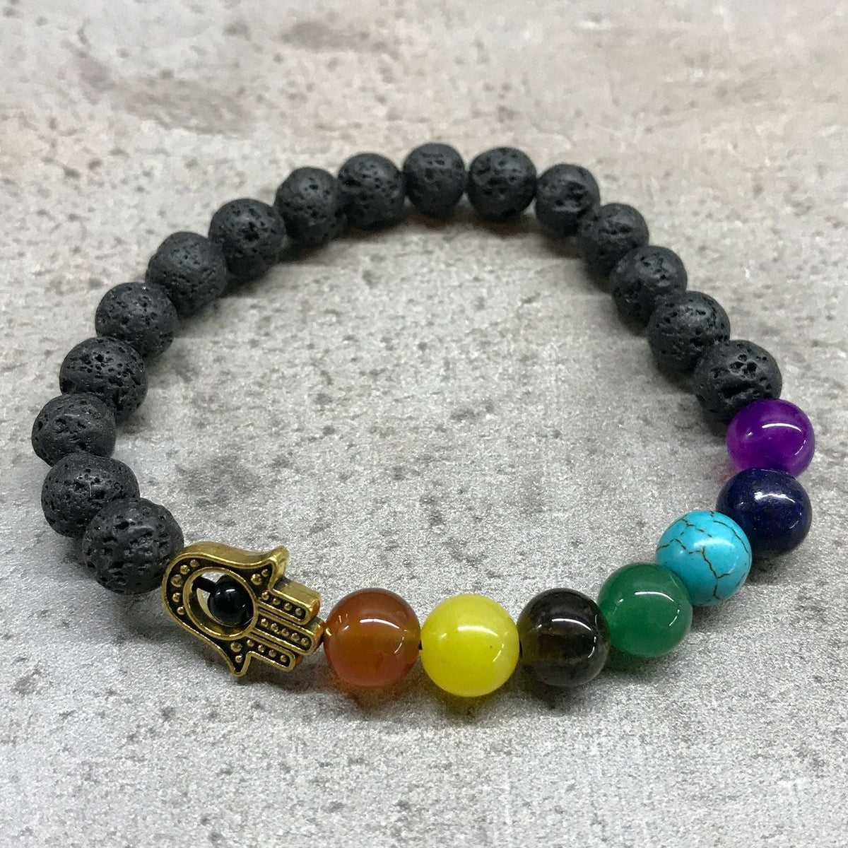 Lava Stone Bracelet, Hamsa & Chakra Beads — view 3 of 5