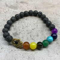Lava Stone Bracelet, Hamsa & Chakra Beads — view 3 of 5