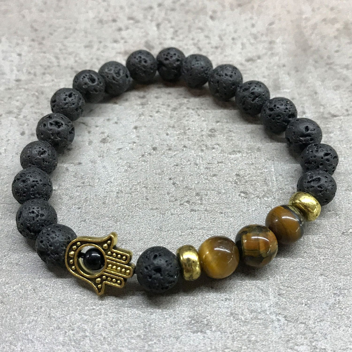 Lava Stone Bracelet, Hamsa & Tiger's Eye — view 2 of 5