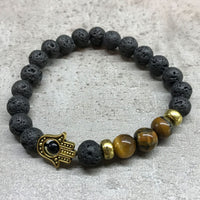 Lava Stone Bracelet, Hamsa & Tiger's Eye — view 2 of 5