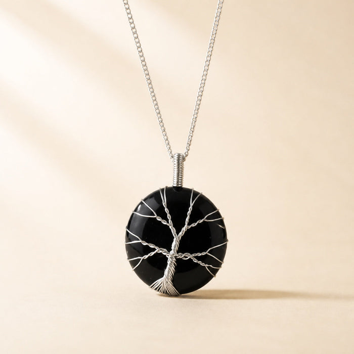 Tree of Life Gemstone Necklace, Black Onyx